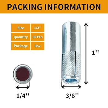Amazon.com: YaaYii 20 件插入式錨栓1/4 英吋- 20 鍍鋅,適用於